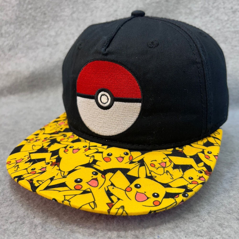 Pokemon Poke Ball Youth Black Hat Pikachu Print Brim Snapback OSFM